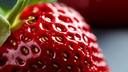 Canvas Print -  Freshly picked ripe strawberry with a hint of green stem