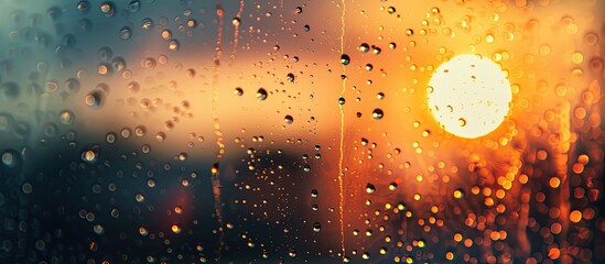 Canvas Print - A stunning sunset seen through raindrops on a window creates an ideal background for your design inspiration with a selective focus and defocused elements Perfect for a copy space image