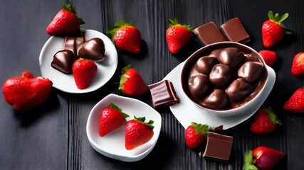 Canvas Print -  Deliciously tempting strawberries and chocolate dessert