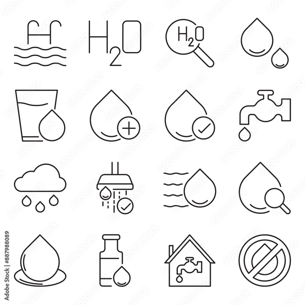 water linear icon collection real estate.Set of outline water icons ...