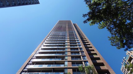 A sleek, highrise apartment building