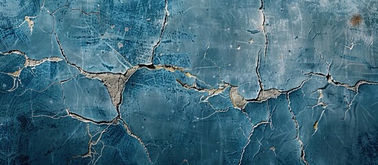 Poster - Vintage blue grunge texture background with copy space image on cracked concrete wall surface