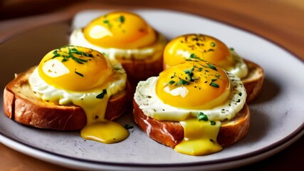 Canvas Print -  Deliciously runny eggs on toast ready to be savored