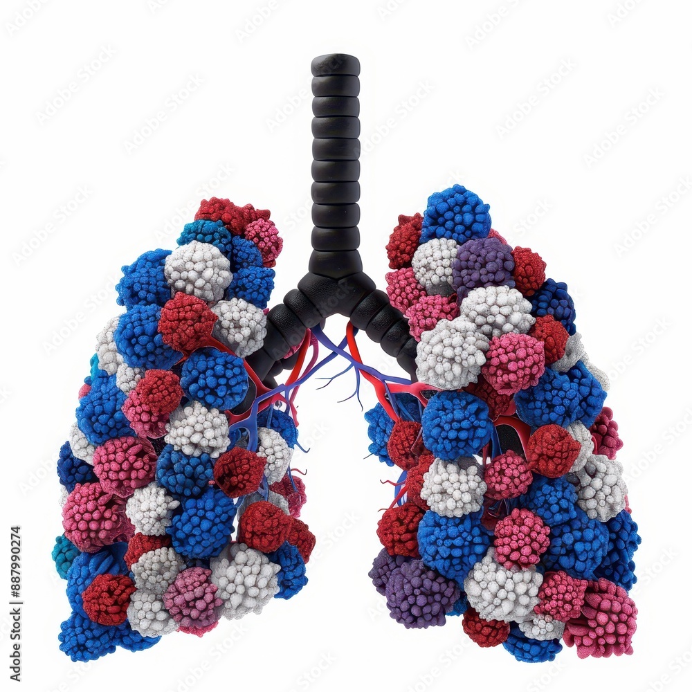 Alveoli in lungs with gas exchange illustration, Human body system ...