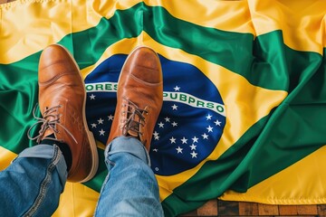 Wall Mural - Vintage Brazil flag and soccer ball World Cup concept.