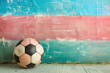 Wall Mural - Vintage soccer ball with Brazil flag colors.