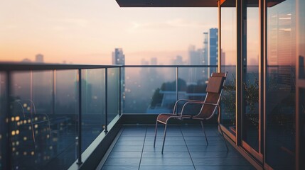 Wall Mural - Simplistic Balcony with Single Chair and City View - Tack-Sharp Photo