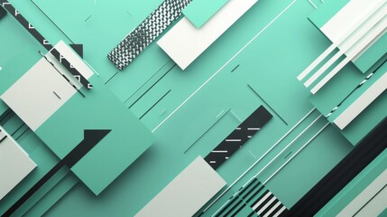 Abstract Geometric Pattern with Turquoise, White, and Black Colors.