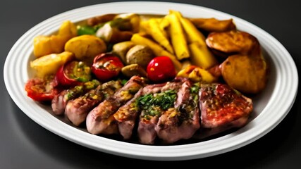 Poster -  Deliciously grilled skewers and vegetables on a plate