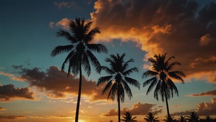 Poster - palm trees at sunset