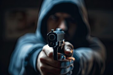 Hooded Man Aiming Gun