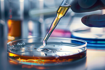 Wall Mural - Liquid being poured into petri dish with pipette in science research lab