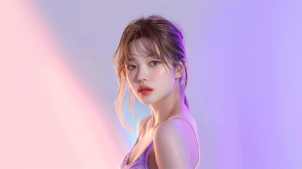 Aufkleber - 美肌の若くて可愛いいアジア人女性の美容ポートレート｜日本・韓国