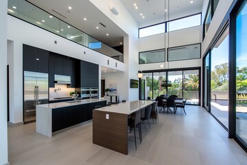 Sleek and Modern Urban Kitchen with High Ceilings and Natural Light