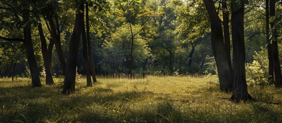 Sticker - A serene copy space image featuring trees and the forest floor