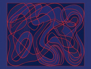 Wall Mural - Abstract Art with Swirling Red Lines on a Dark Blue Background