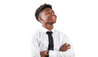 © The Stock Guy - Portrait of a smiling African American high school boy wearing a tie and looking up, isolated on transparent background