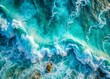 © Man888 - Vibrant turquoise ocean water with dynamic splashes and foamy waves creates a stunning abstract natural background and texture in this breathtaking overhead aerial view.