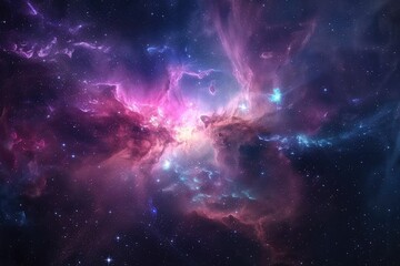Wall Mural - a distant nebula glowing with vibrant hues of pink, purple, and blue, ai generated