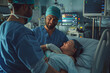 © john - Man comforting pregnant woman during labor in operating room