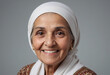 © jarntag - Portrait view of a regular happy smiling Oman old woman, ultra realistic, candid, social media, avatar image, plain solid background