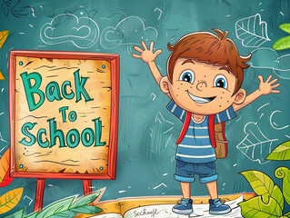 Wall Mural - Back to school background with boy