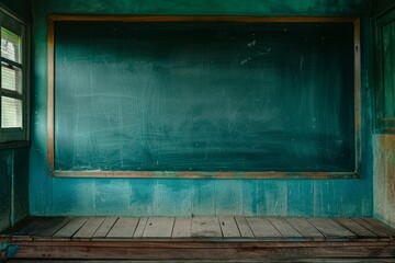 Wall Mural - Educator's desk in the auditorium with school supplies and a blackboard background