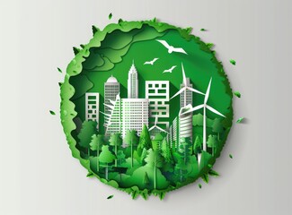 Sticker - Sustainable City with Wind Turbines