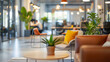 © john - coworking space with blurred background, showcasing modern office furniture and decor