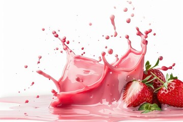 Wall Mural - strawberry milk splash on white background healthy lifestyle drink design element cut out photo