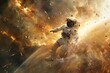 © imlane - An astronaut narrowly escaping the gravitational pull of a collapsing star, with intense light, debris, and a sense of urgency and danger