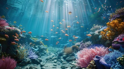 Wall Mural - Dive into the beauty of a tropical sea with diverse coral and fish