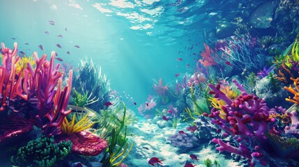 Wall Mural - Underwater snorkel exploration of a vibrant tropical reef environmen