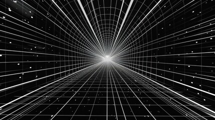 Canvas Print - wireframe perspective meshes with bold angular forms in a sleek black and white homage to millennial