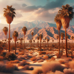 Wall Mural - Palm trees with a view of the Coachella Valley and desert mountains in Palm Springs, California