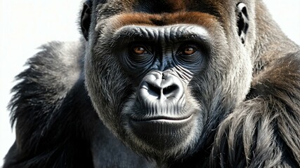 single gorilla animal isolated in pure white backgroun background