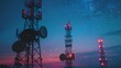© progressman - a group of cell towers with a sky full of stars in the background
