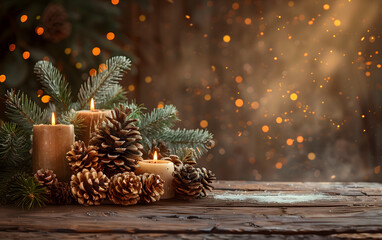 Wall Mural - Festive Christmas Composition with Candles and Decorations