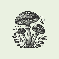 mushroom outline set silhouette illustration