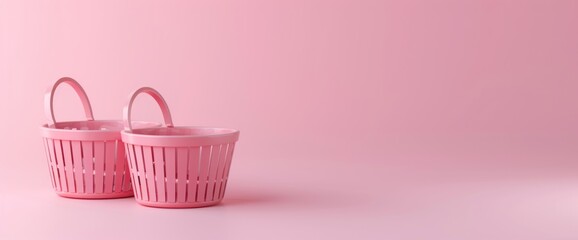 Canvas Print - Two Pink Baskets on a Pink Background