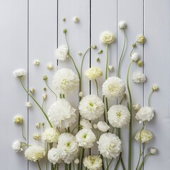 White flowers on a white wooden background