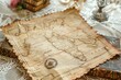 © Charoen - Vintage map with compass and old books on lace tablecloth
