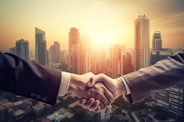 generated illustration two businessman shake hand with partner to celebration partnership and teamwork.