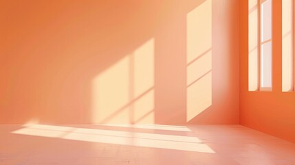 Wall Mural - Peach colored empty room wall with minimal apricot background. Color of the year 2024 Peach Fuzz.