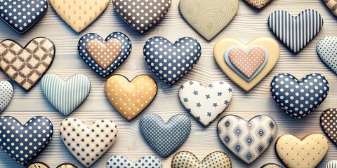 Wall Mural - A collection of heart-shaped cookies with different designs and colors