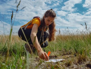 Poster - Woman marking crop field