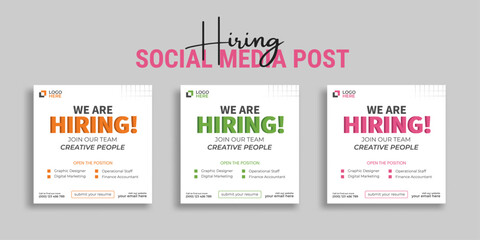 Wall Mural - We are hiring job vacancy social media post or square web banner template vector design	