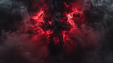 Wall Mural - Sinister smoke billows outward from a dark and mysterious center, its depths illuminated by menacing red glows that intensify the eerie ambiance, a perfect choice for a spooky Halloween background.