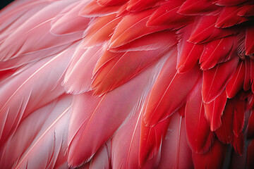 Wall Mural - A close-up of flamingo feathers, showcasing the intricate patterns and colors. , stylish in style of double exposure. pink color scheme.