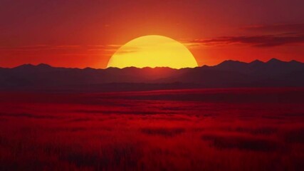 Wall Mural - gradient that transitions from deep red at the top to lighter shades of red towards the bottom, simulating a sunset. a subtle grain texture to give it a film-like feel, 4K Wallpaper animation video 